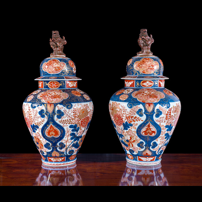 Large Pair of Imari Vases and Covers 