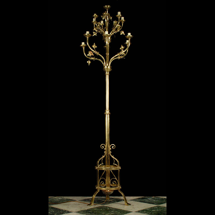 Antique Brass Gothic Revival Candelabra 
