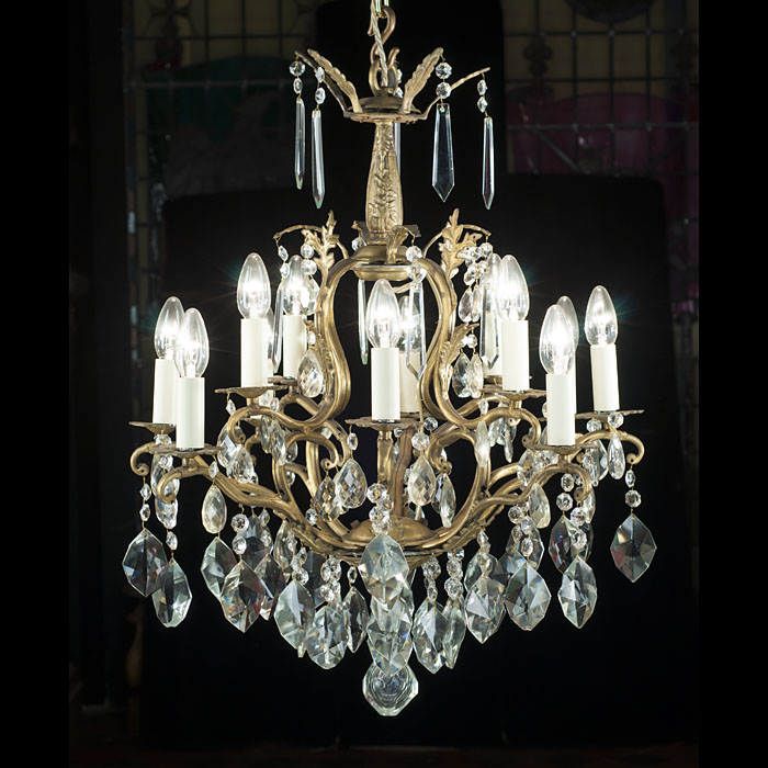 A Brass & Cut Glass Ten Branch Chandelier 