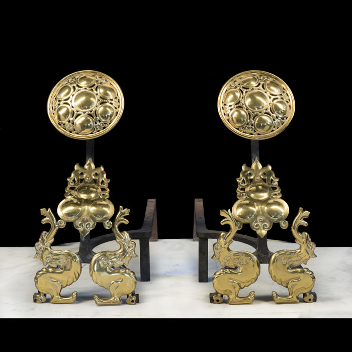 Brass Jacobean Style Andirons with Griffins 