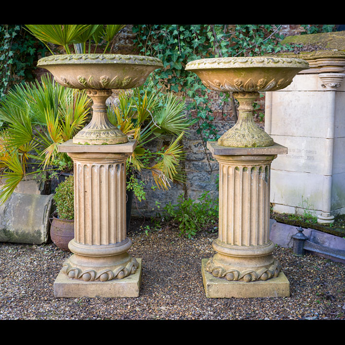 Pair of Doulton Lambeth Tazza Urns and Pedestals 