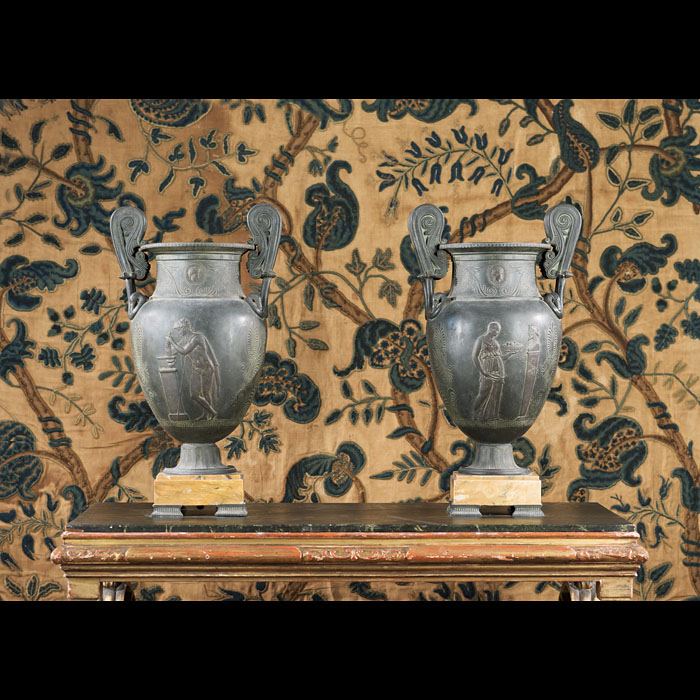 Grand Pair of Patinated Bronze Kraters After the Antique 