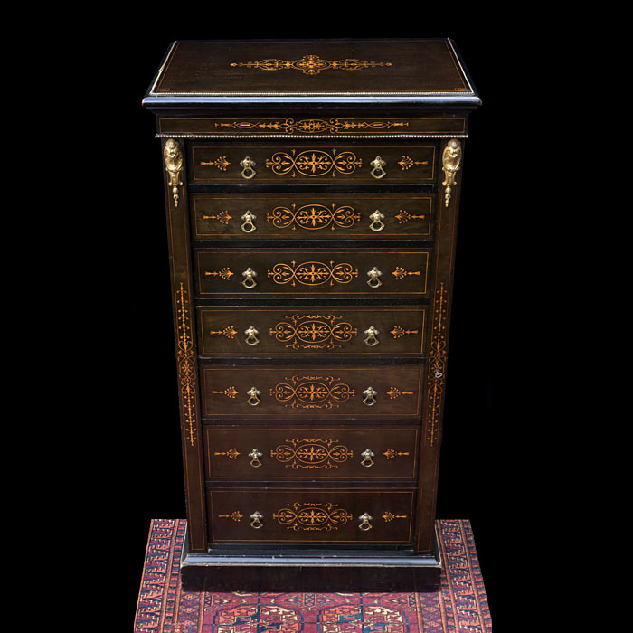 Fine Ebonised Wellington Chest with Inlay 