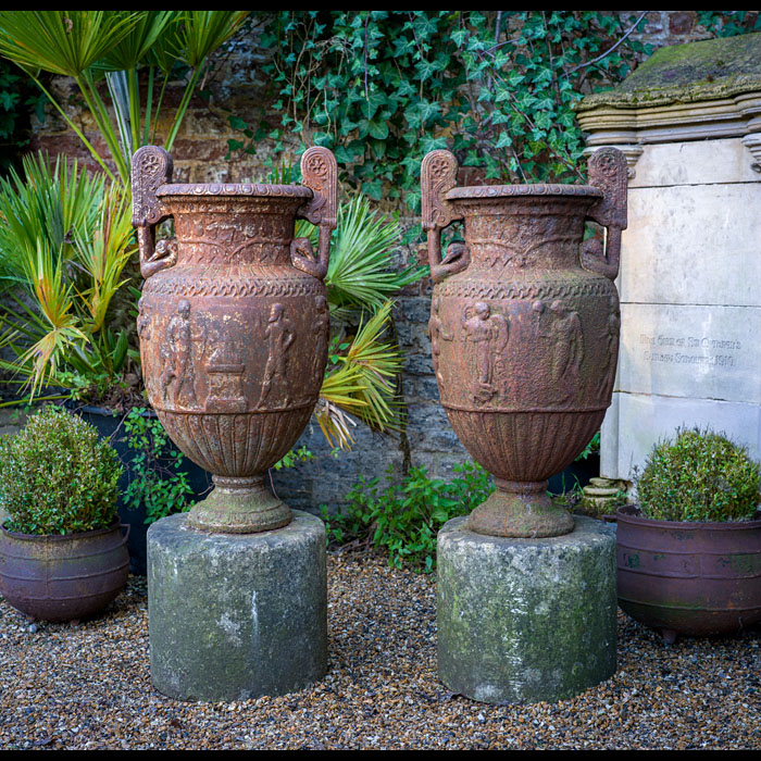  Rare Pair of Handyside Sosibios Cast Iron Kraters 