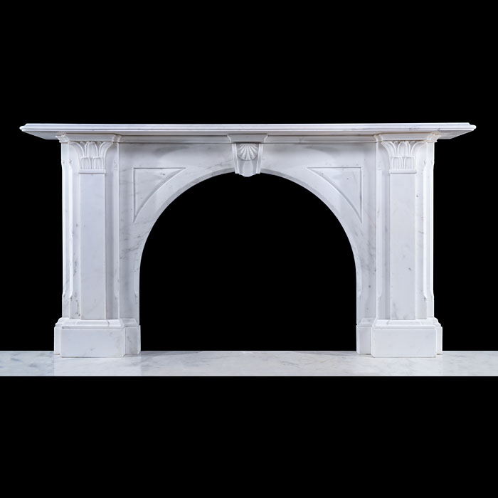 Egyptian Revival Victorian Arched Fireplace in Statuary Marble 