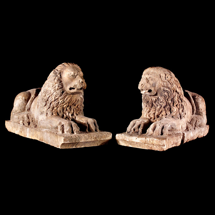 An Antique Pair of Italian Stone Lions