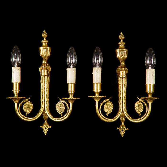 Neoclassical Style Pair of Bronze Wall Lights